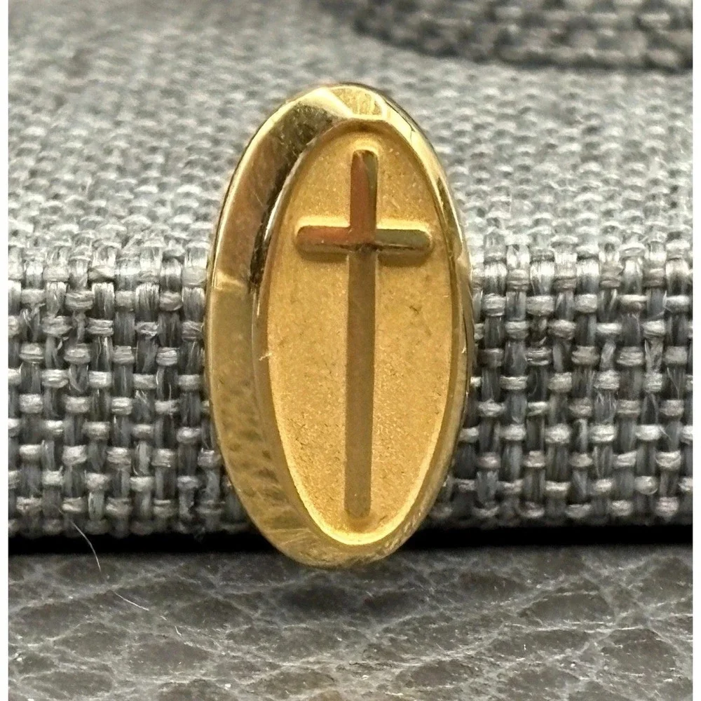 Vintage 10K Gold Filled Oval Cross Religious Lapel Pin Tie Tack Christian